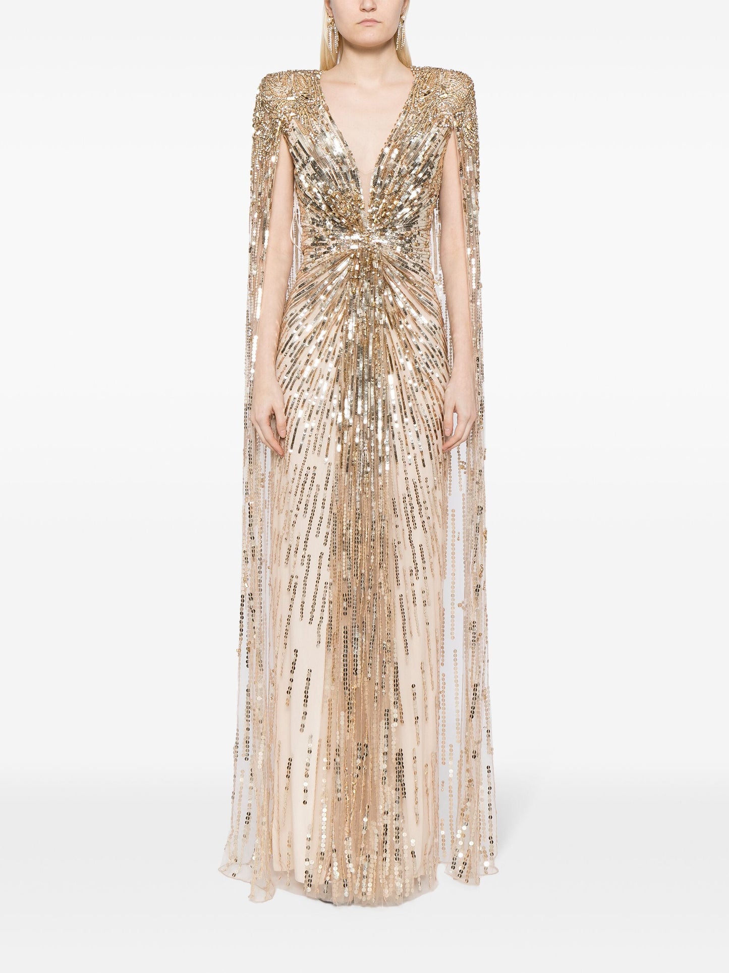 Jenny Packham Gold Rush Sequined Cape Gown | iBrandZone