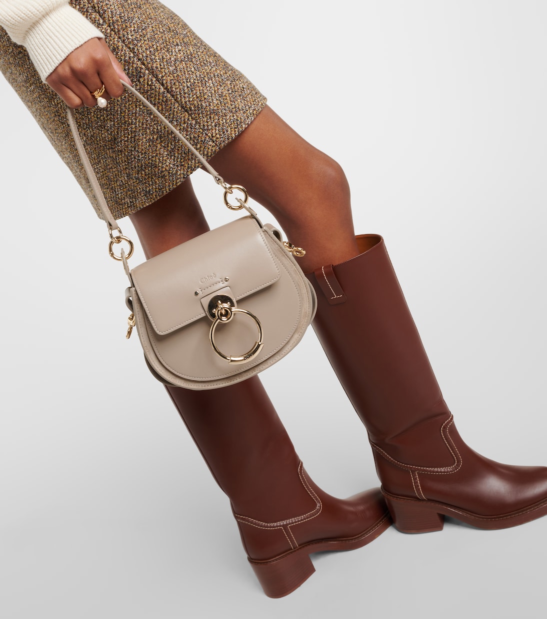 Tess Small suede crossbody bag in grey - Chloe | iBrandZone