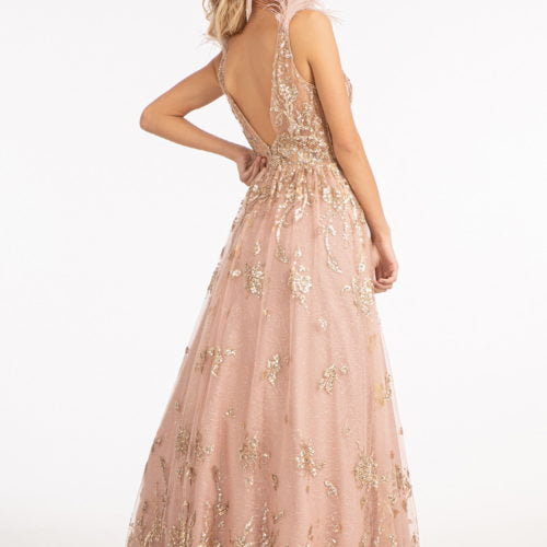 GL3048 | Feather Illusion V-Neckline A-line Mesh Dress by GLS Collective - iBrandZone