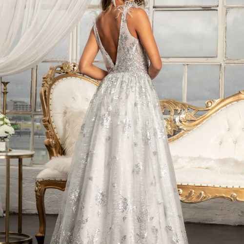 GL3048 | Feather Illusion V-Neckline A-line Mesh Dress by GLS Collective - iBrandZone