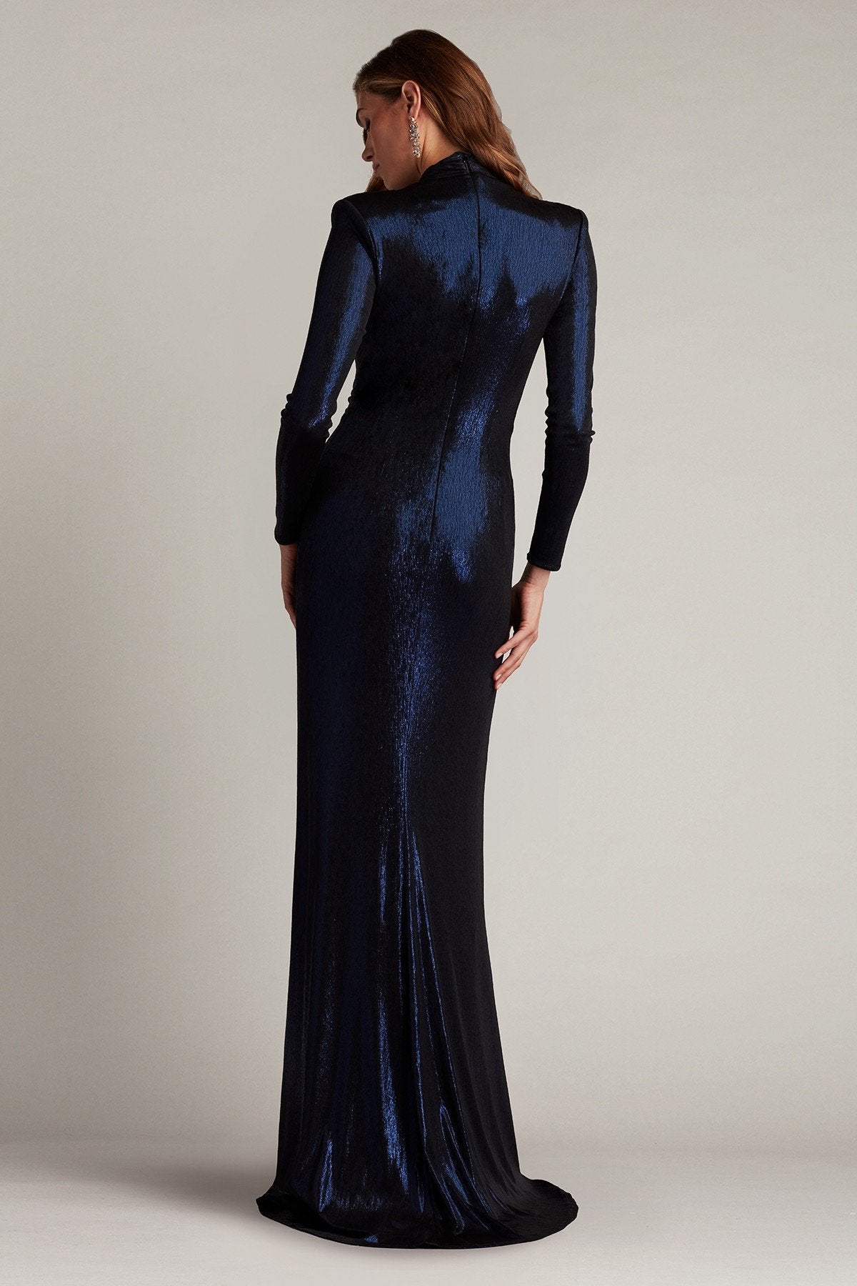Ferrum Metallic Twist Drape Gown by Tadashi Shoji - iBrandZone
