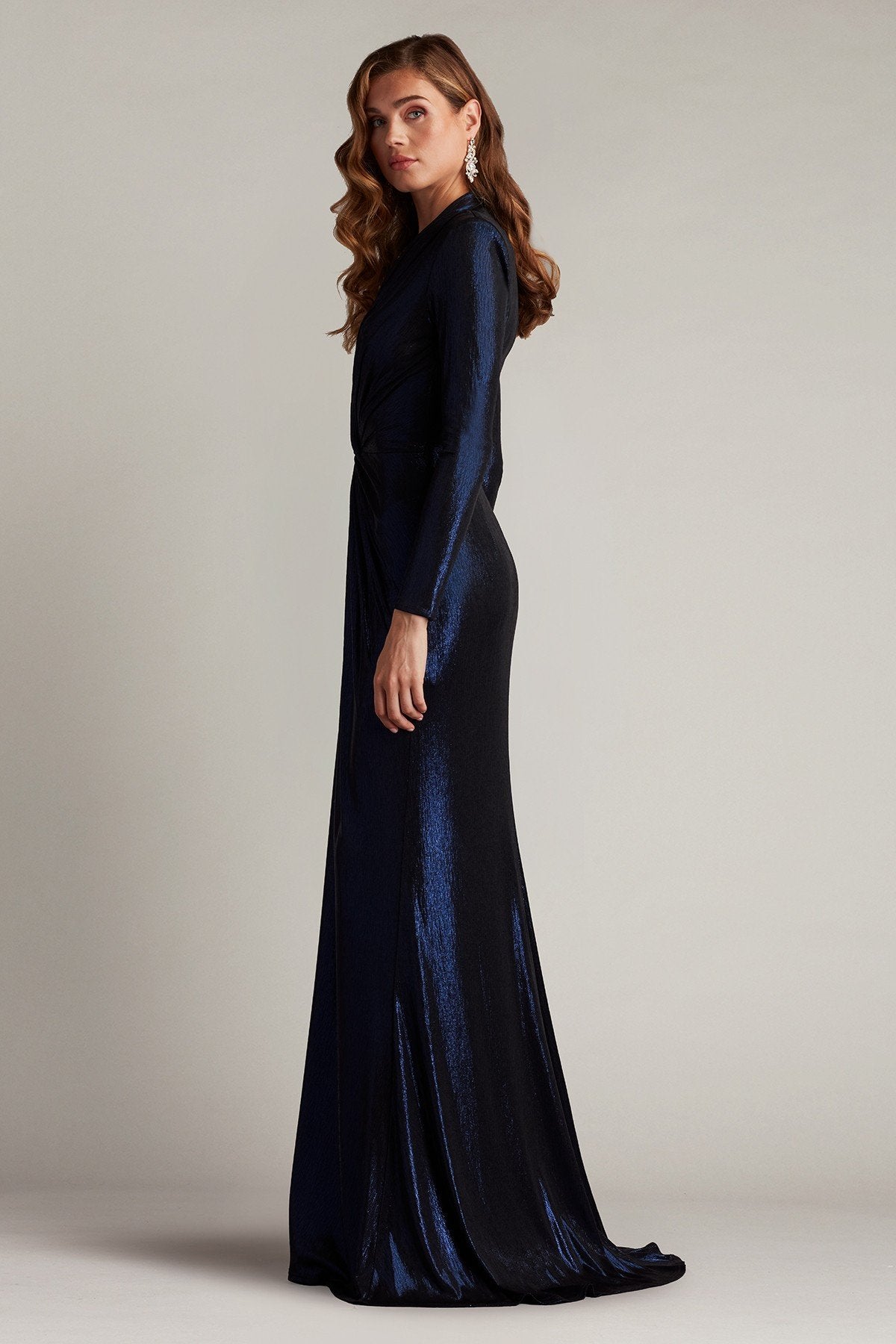 Ferrum Metallic Twist Drape Gown by Tadashi Shoji - iBrandZone