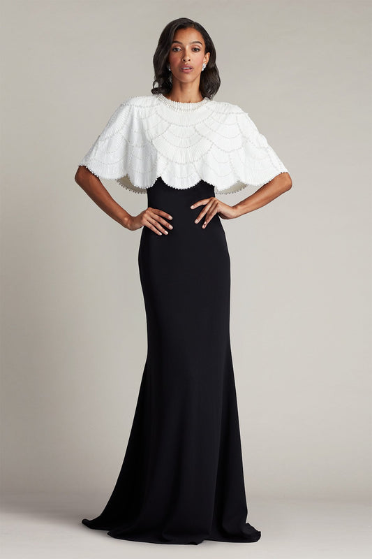 Reba Embellished Cape Overlay Gown by Tadashi Shoji