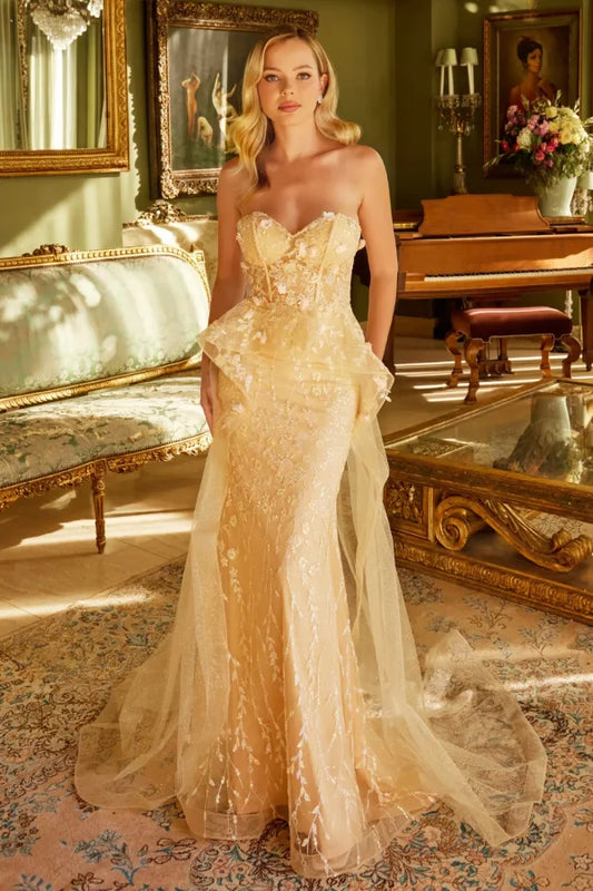 GL3256 Jewel Sheer Bodice Mesh Mermaid w/ Waist Drape | GLS