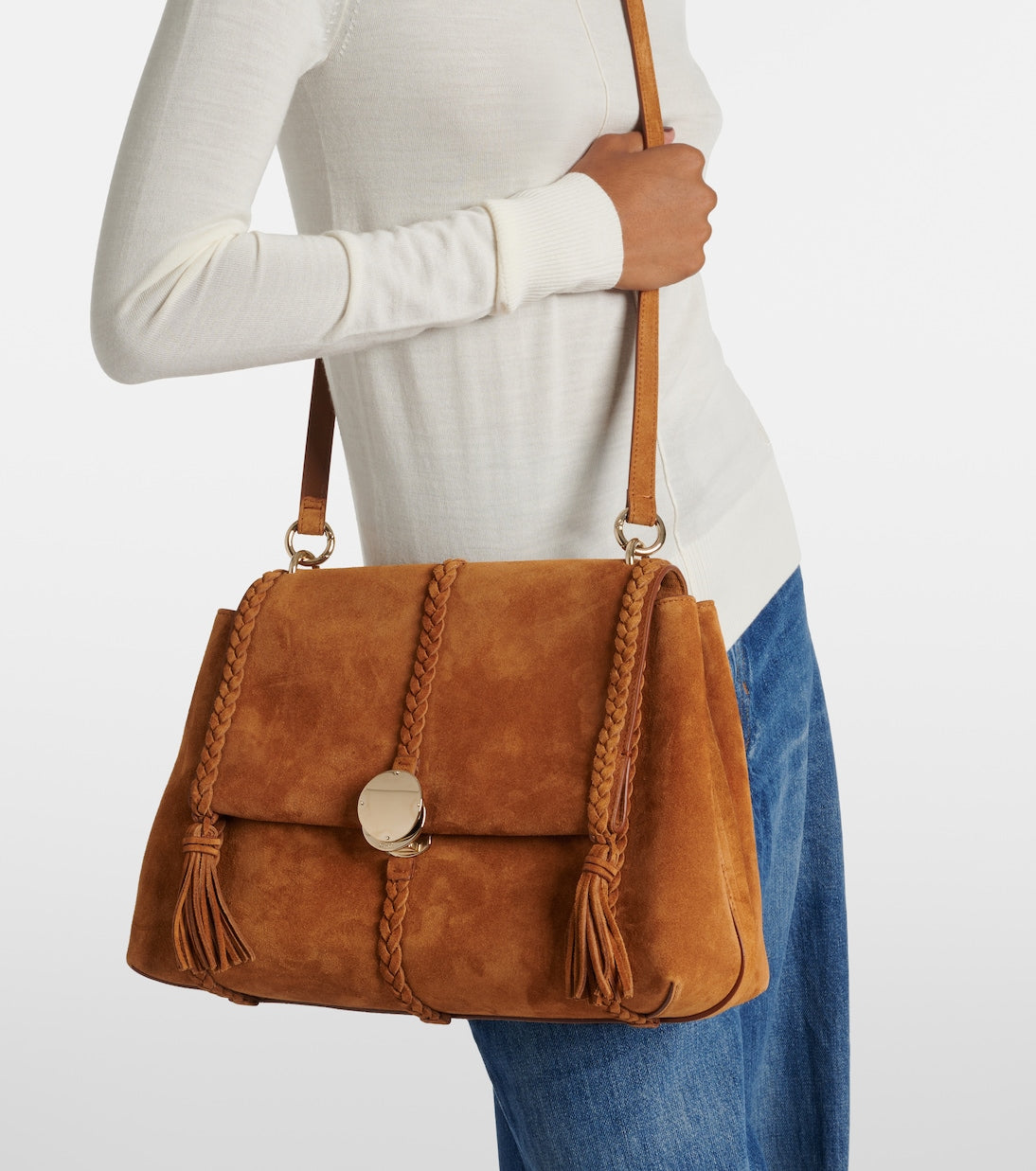 Penelope Medium braided suede shoulder bag in brown - Chloe | iBrandZone