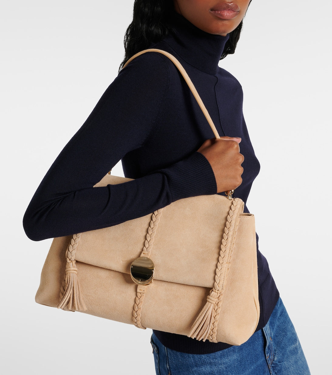Penelope Medium suede shoulder bag in beige - Chloe | iBrandZone