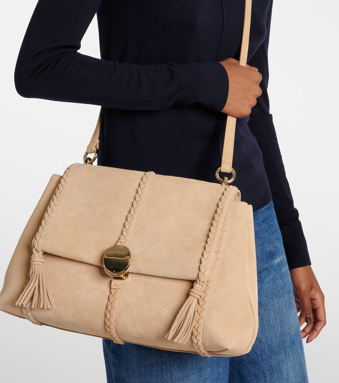 Penelope Medium suede shoulder bag in beige - Chloe | iBrandZone
