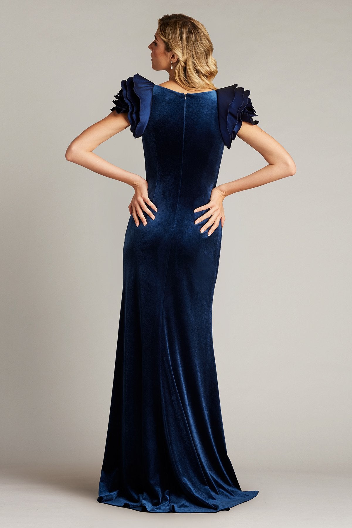 Maylee Rosette-Shoulder Velvet Gown by Tadashi Shoji - iBrandZone