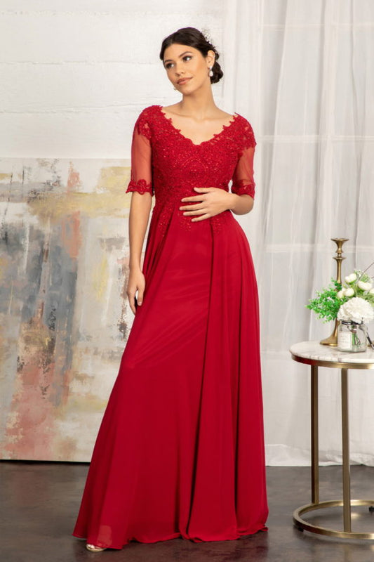 GL1982 Embroidery 3/4 Sleeves Chiffon A-line Dress | GLS
