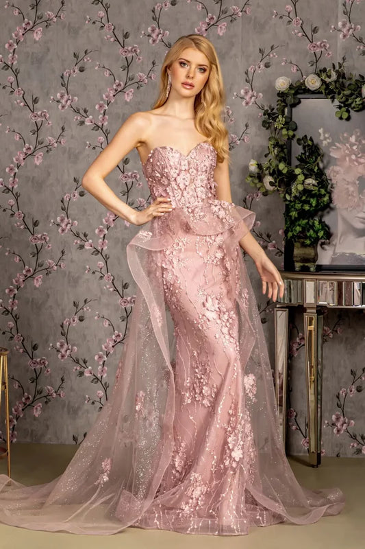 GL3257 Jewel Strapless Mesh Mermaid w/ Waist Drape | GLS
