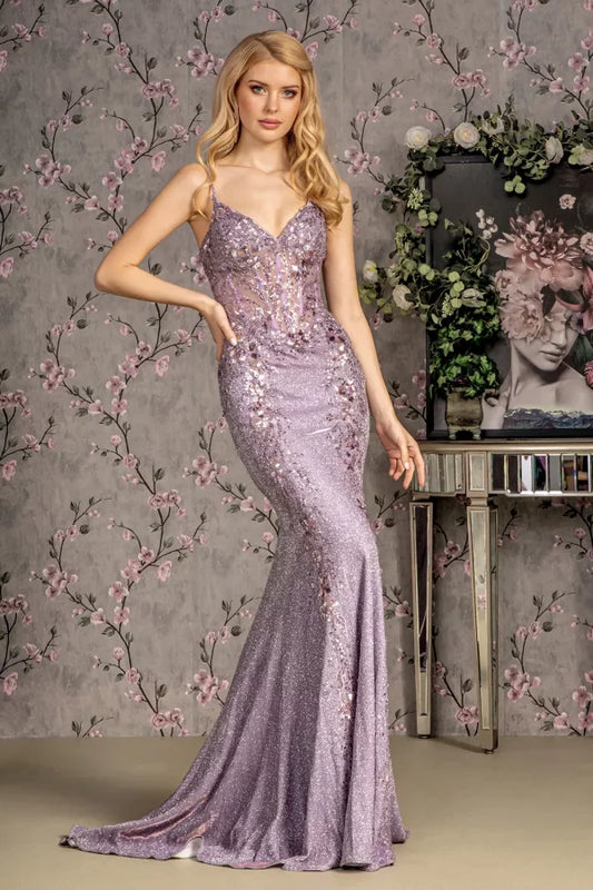 Glitter Crepe Mermaid Dress with Beads & Corset Bodice | GLS Collective